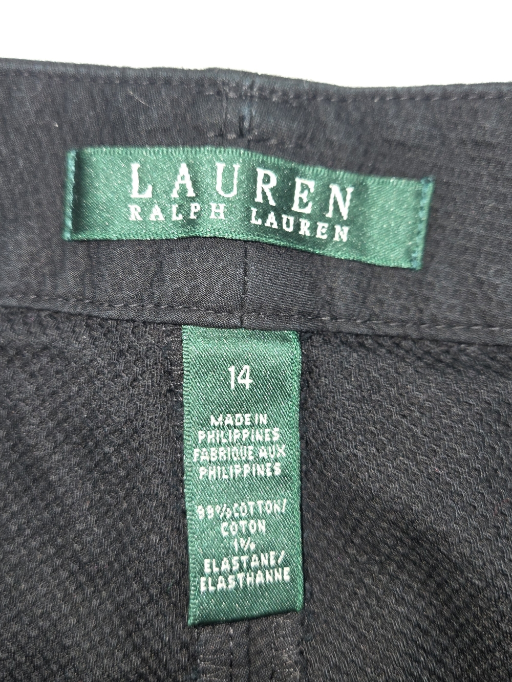 Lauren Ralph Lauren Womens Size 14 Black Textured Shorts Stretch Cotton Mid Rise - Picture 3 of 8